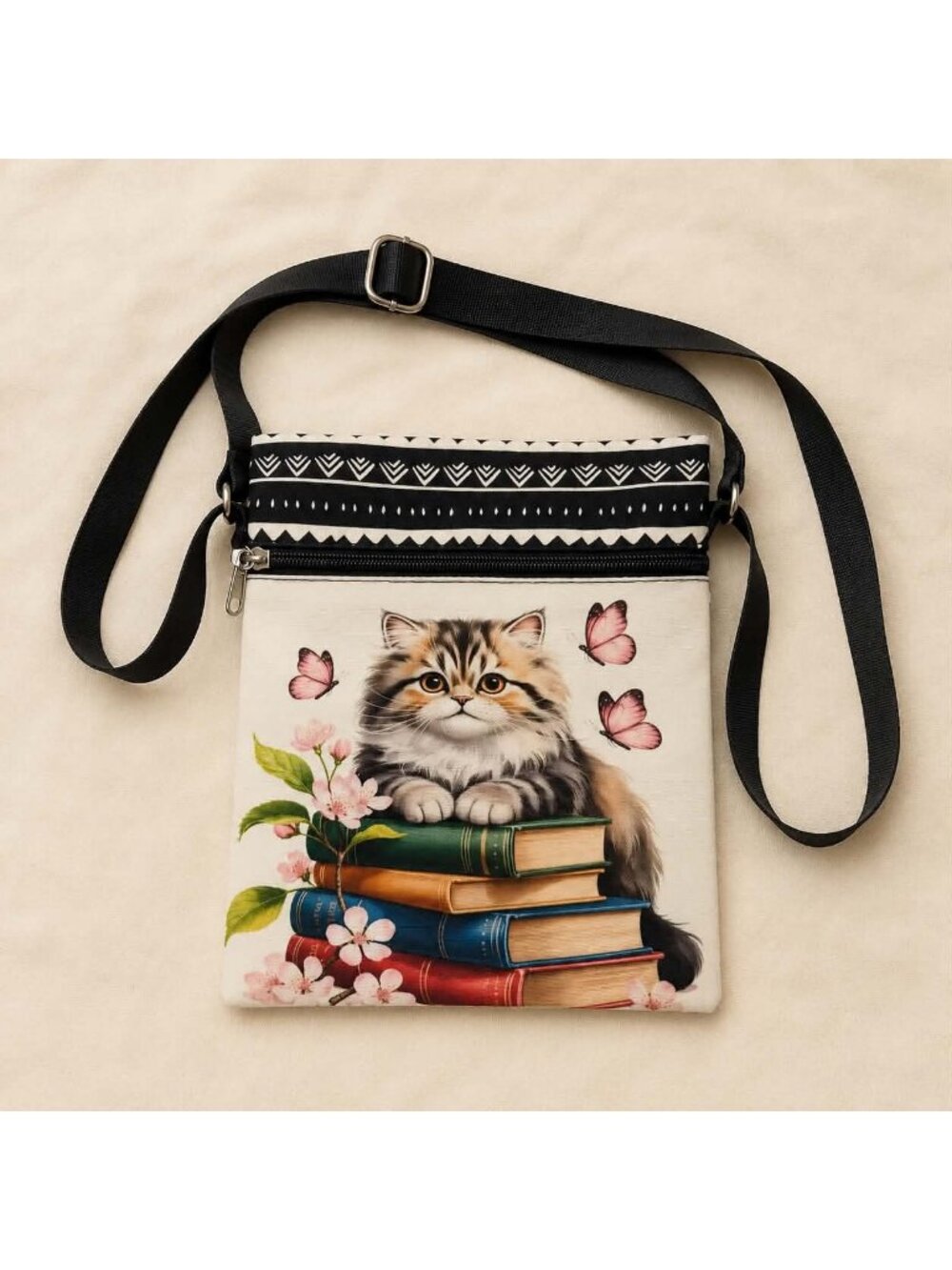 Cat on Books Crossbody Phone Bag